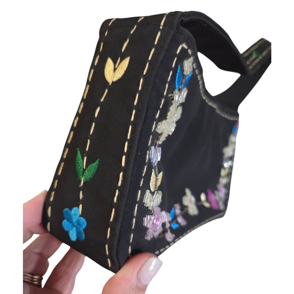 Vtg Y2K Embroidered Beaded PVC Arm Purse Floral Tulip
